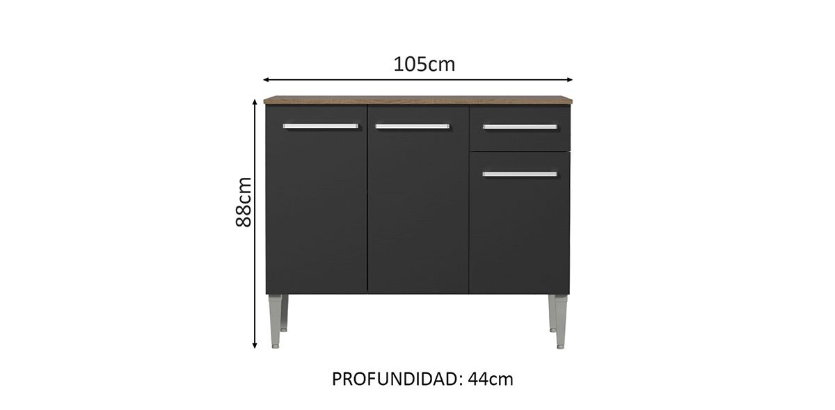 Gabinete Inferior 105 cm Emilly Negro