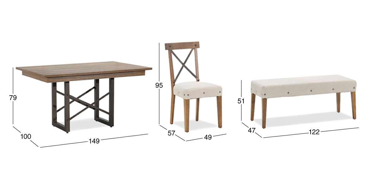 Comedor Barret con 2 Sillas y 2 Bancas Beige