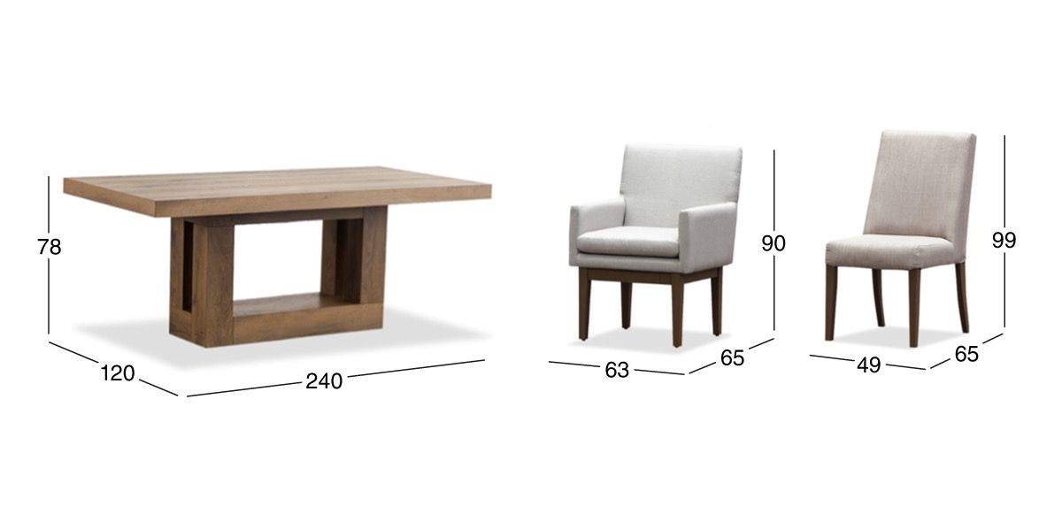 Comedor 240 cm Anka con 4 Sillas y 2 Sillones Beige