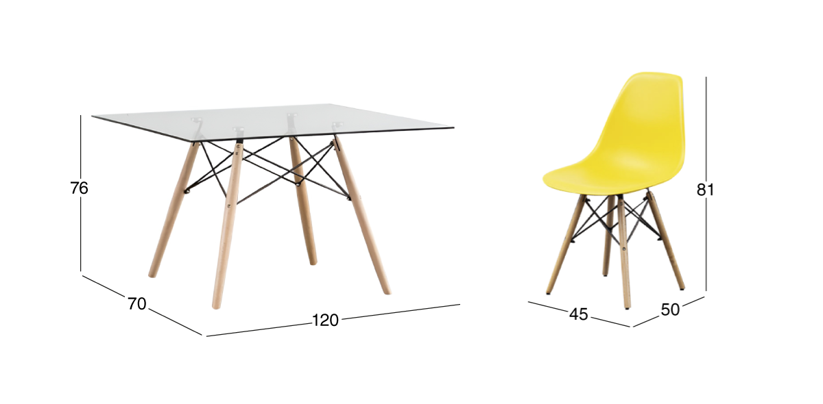 Comedor Atlas In Natural con 4 Sillas Amarillo