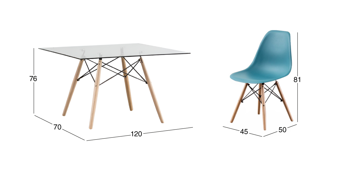 Comedor Atlas In Natural con 4 Sillas Azul