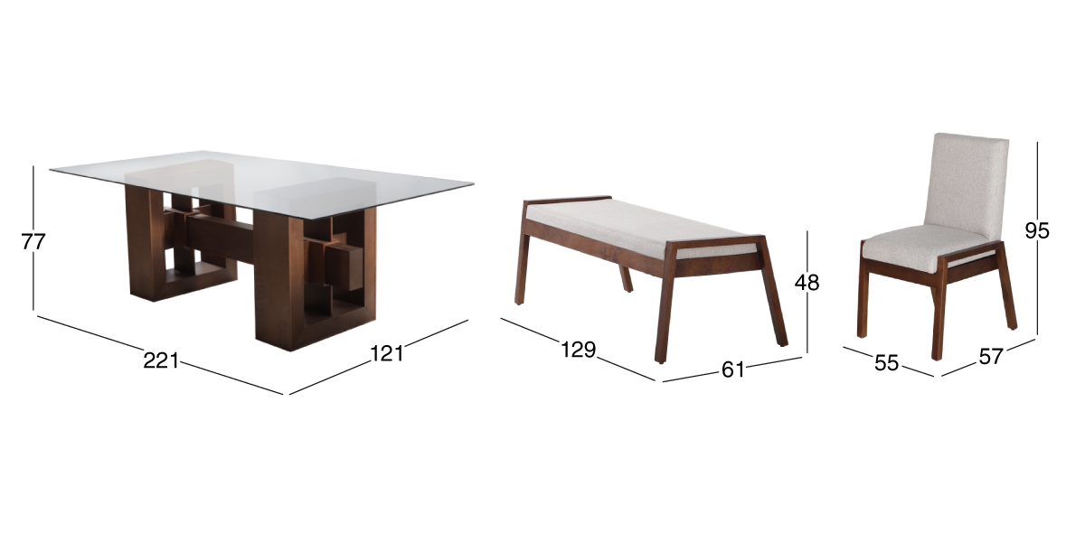 Comedor Berlín con 4 Sillas y Banca Beige
