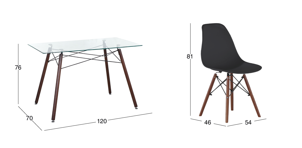 Comedor Rectangular 120 x 70 cm Atlas Café y 4 Sillas Negro