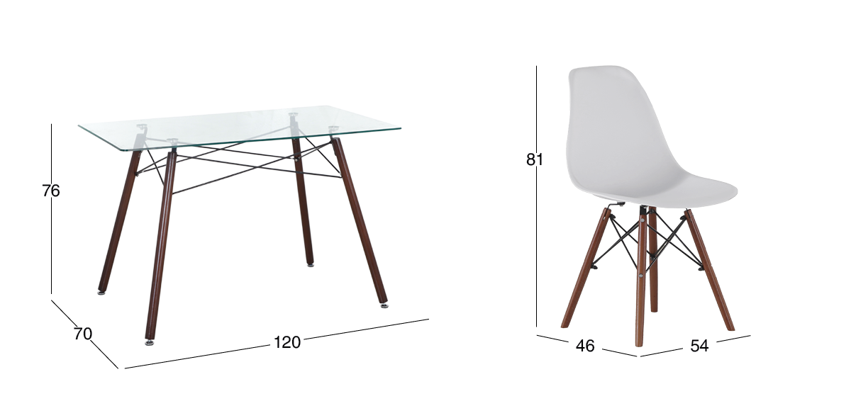 Comedor Rectangular 120 x 70 cm Atlas Café y 4 Sillas Blanco