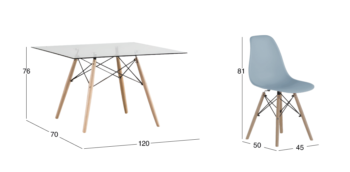 Comedor Rectangular 120 x 70 cm Atlas Natural y 6 Sillas Azul