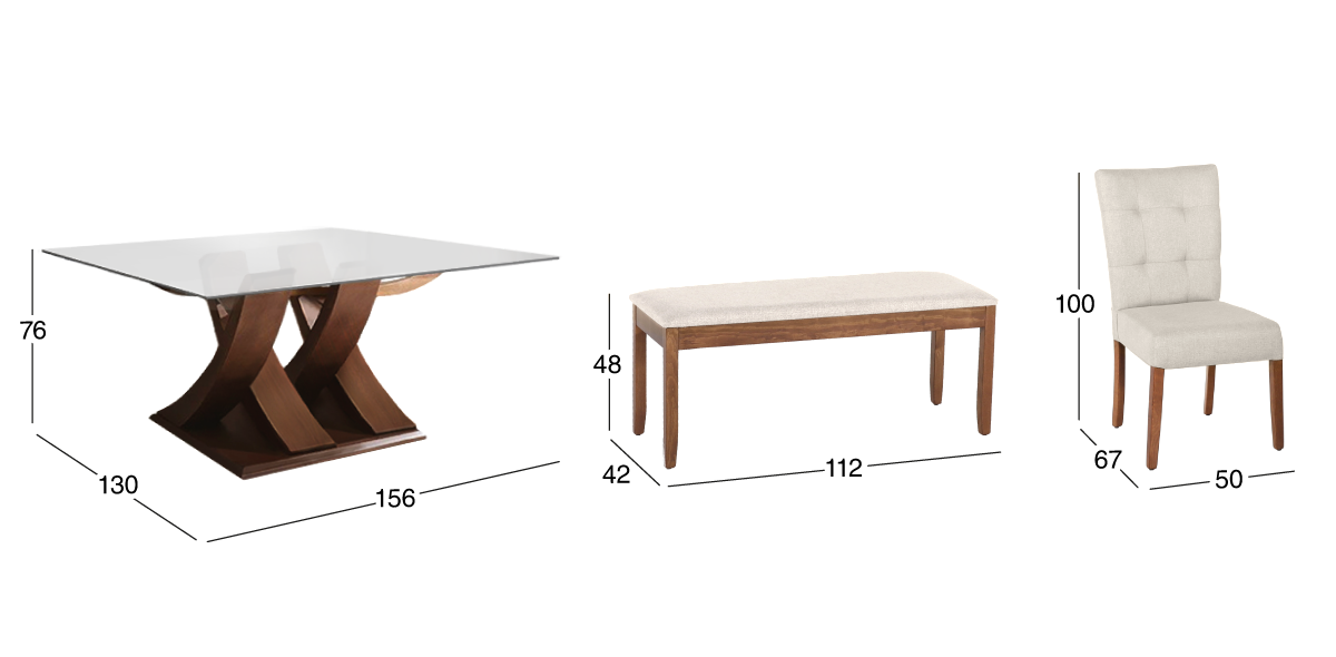 Comedor Góndola con 4 Sillas y Banca Beige