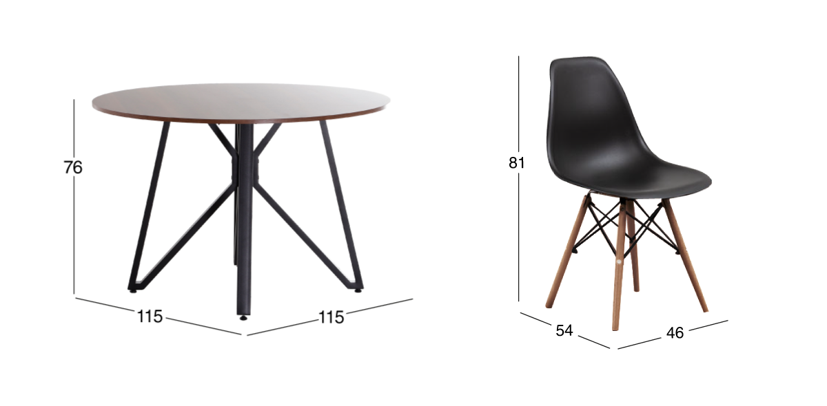 Comedor Hudson con 4 Sillas Atlas Negro