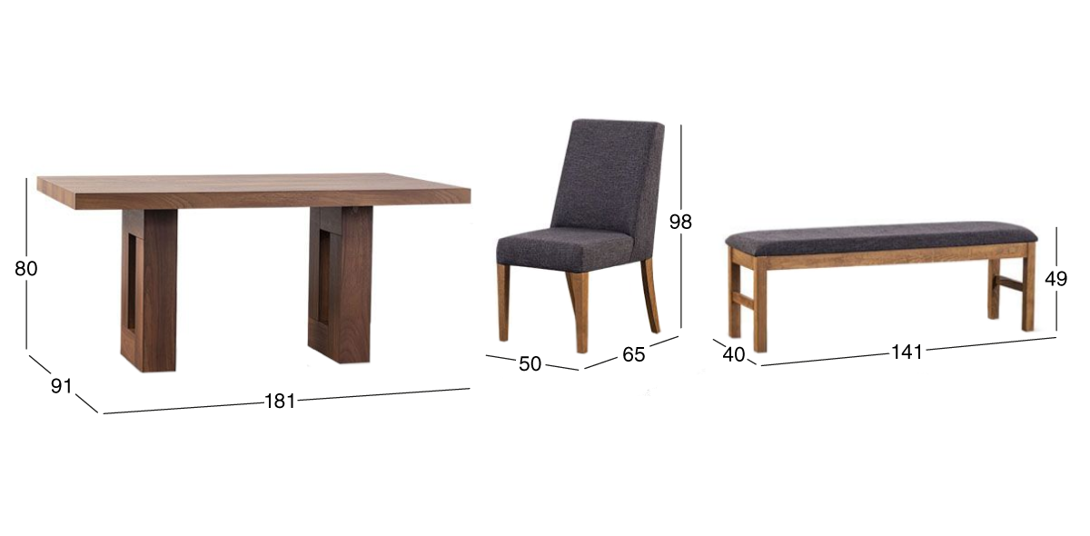Comedor Marbella Parota con 4 Sillas y Banca Gris Oxford