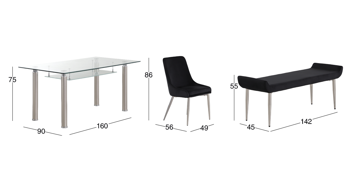 Comedor de Cristal Enkel Negro 6 Piezas