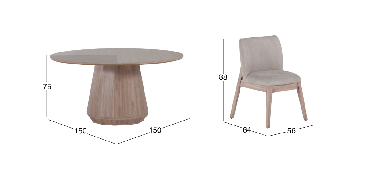 Comedor Redondo Casa Anahí Meridiani con 4 Sillas Beige