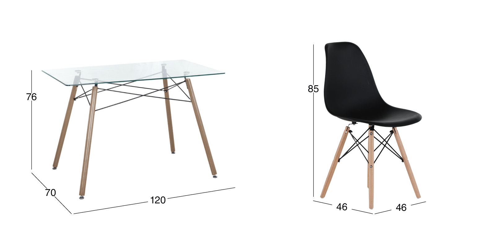 Comedor Atlas In Natural y 4 Sillas Atlas II Negro