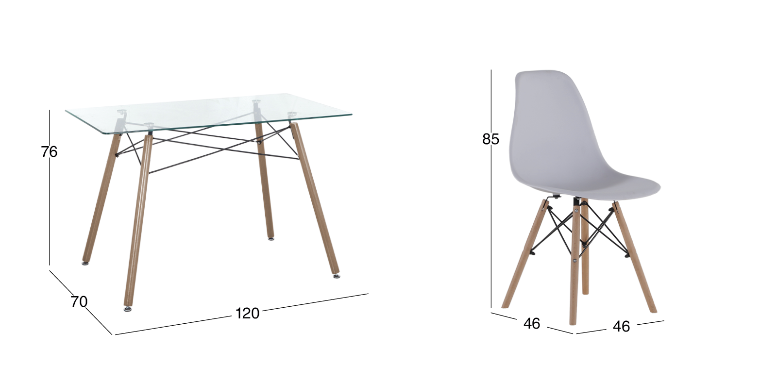 Comedor Atlas In Natural y 6 Sillas Atlas II Blanco