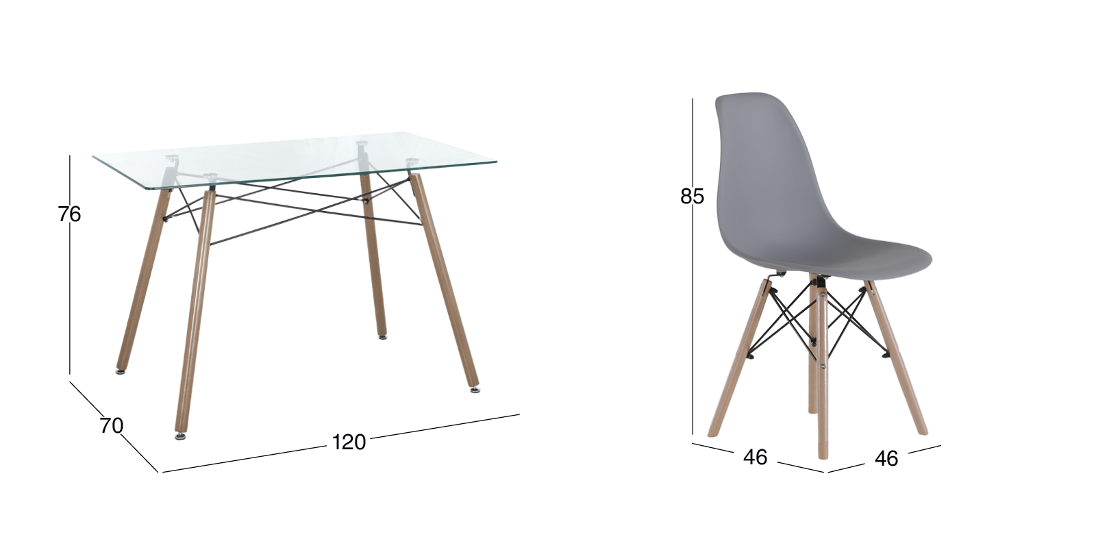 Comedor Atlas In Natural y 6 Sillas Atlas II Gris