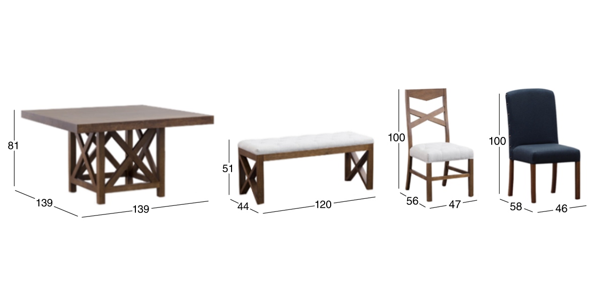 Comedor Mika con 2 Sillas Azul Tapizada, 2 Sillas y Banca Beige