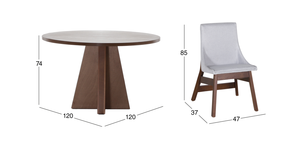 Comedor Redondo Odette y 4 Sillas Gris