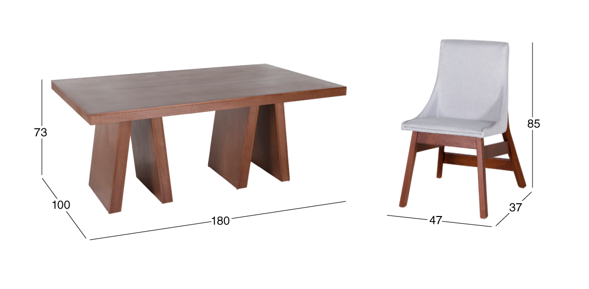Comedor 180 cm Odette con 6 Sillas Gris