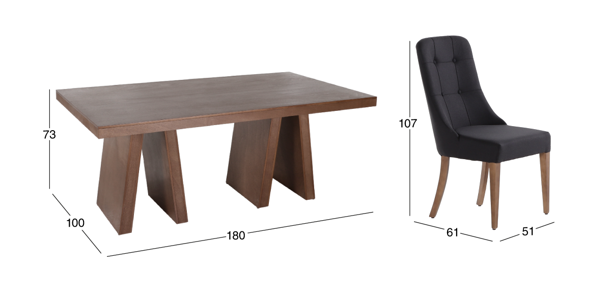 Comedor Rectangular 180 cm Odette New con 6 Sillas Atenea Gris Oxford