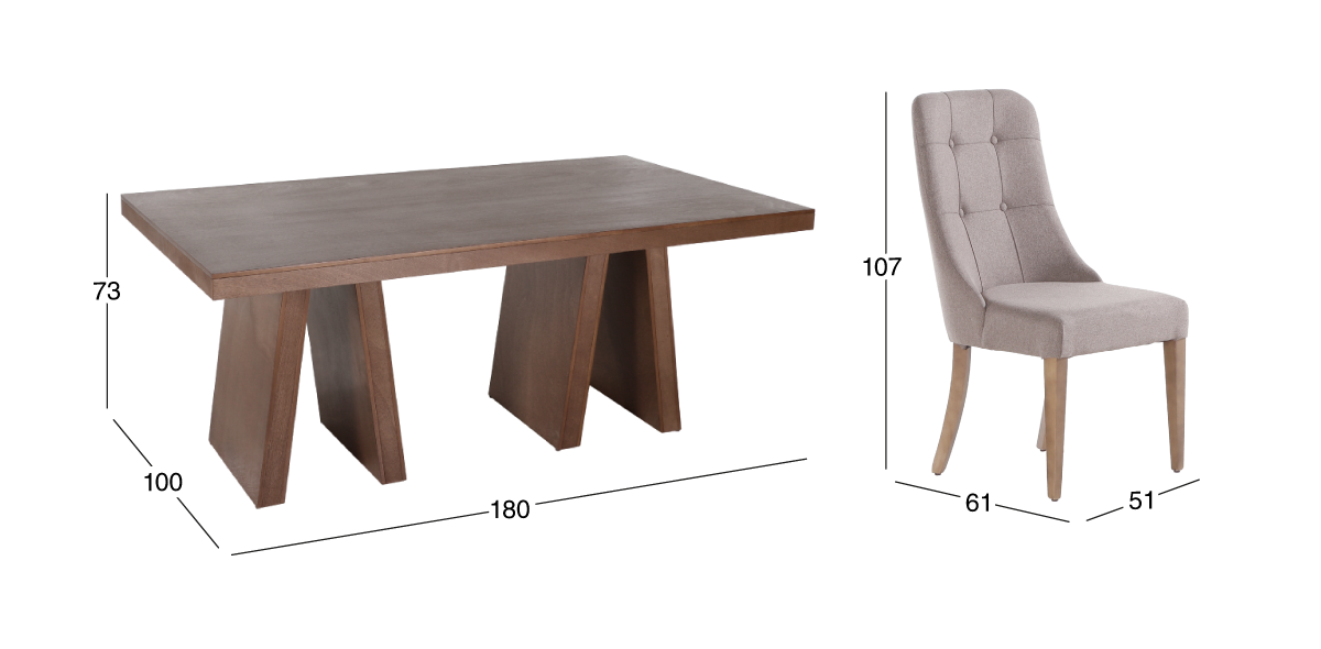 Comedor 180 cm Odette con 6 Sillas Atenea Café