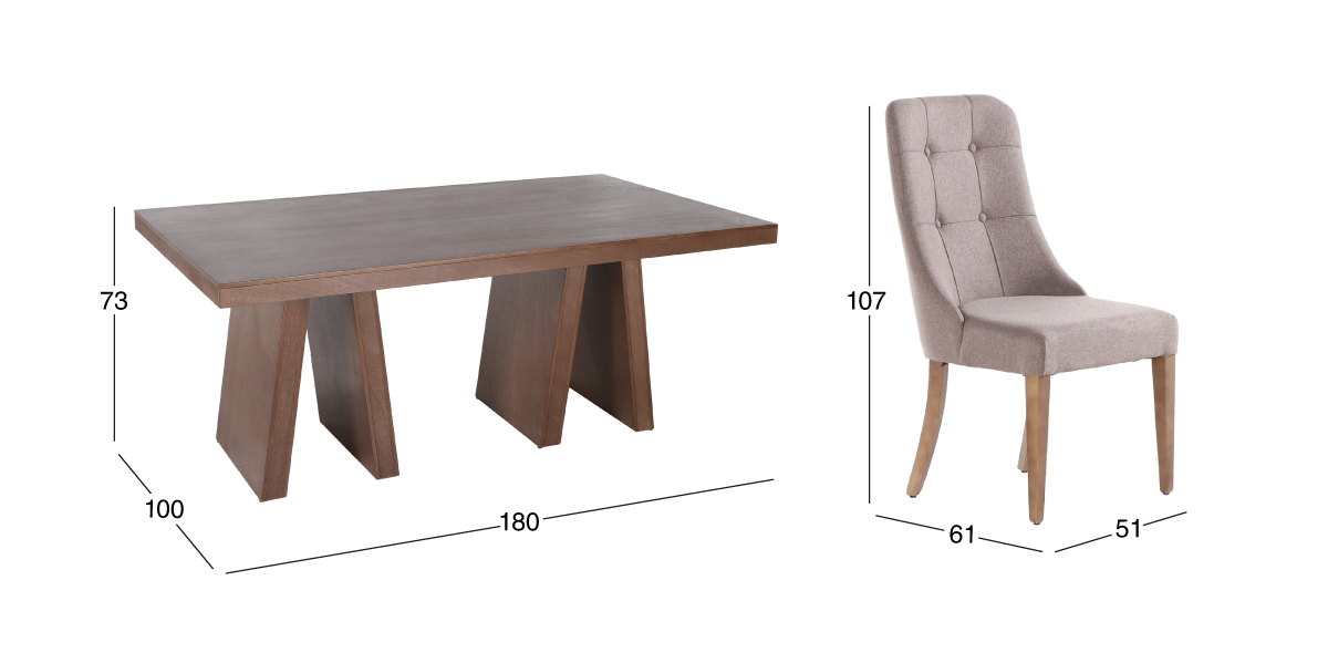 Comedor 180 cm Odette con 8 Sillas Atenea Café