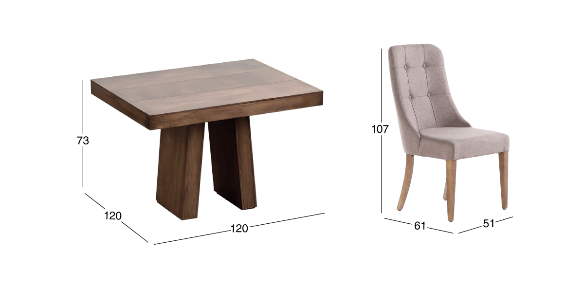 Comedor Cuadrado Odette con 4 Sillas Atenea Café