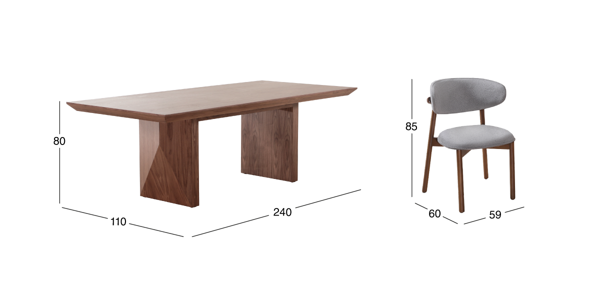 Comedor 240 cm Spezza y 8 Sillas Lynnea Gris