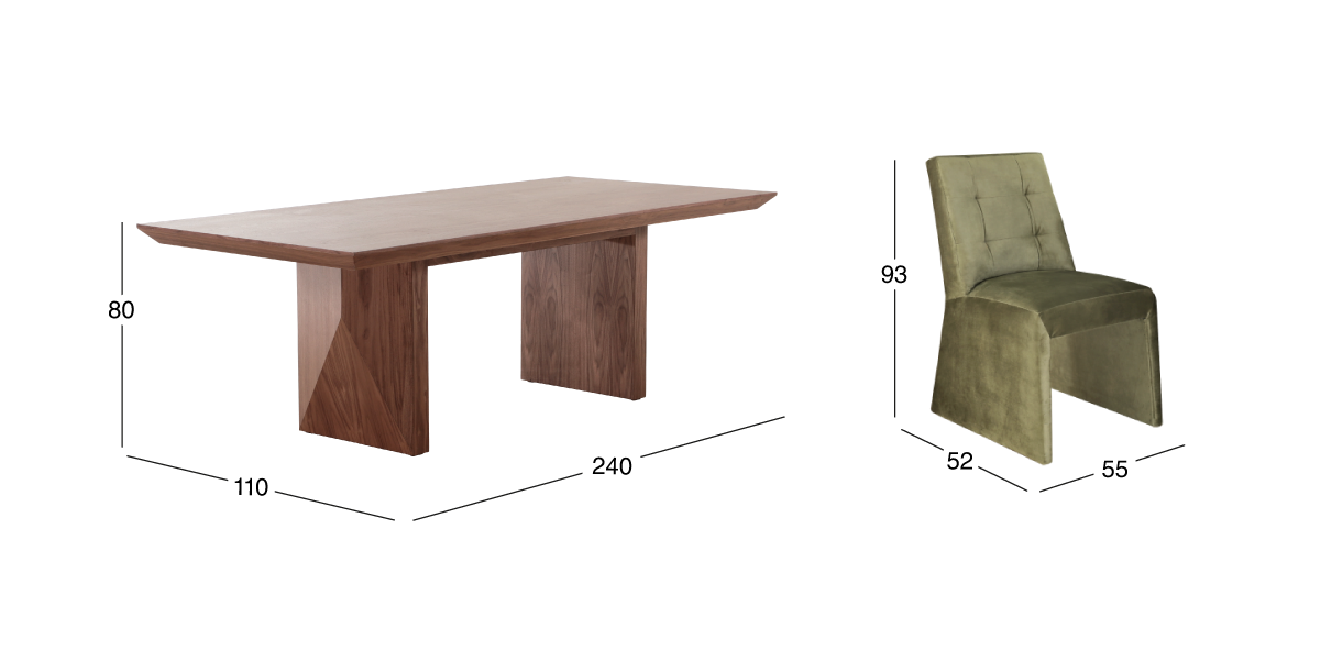Comedor 240 cm Spezza y 8 Sillas Verde
