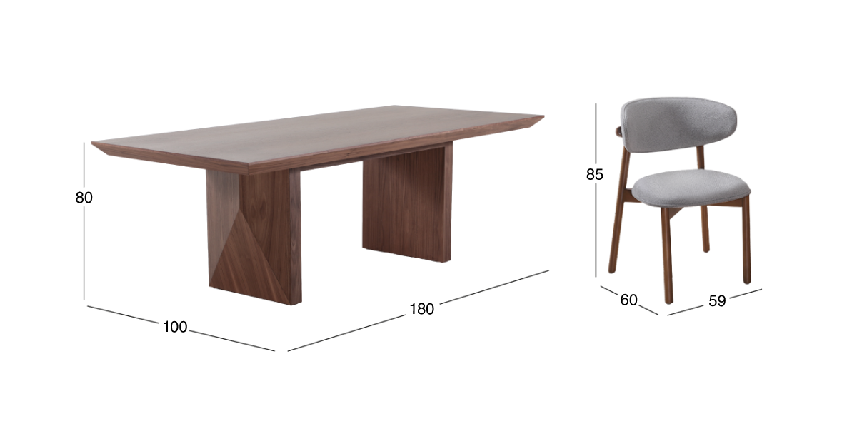 Comedor 180 cm Nogal Spezza con 6 Sillas Lynnea Gris