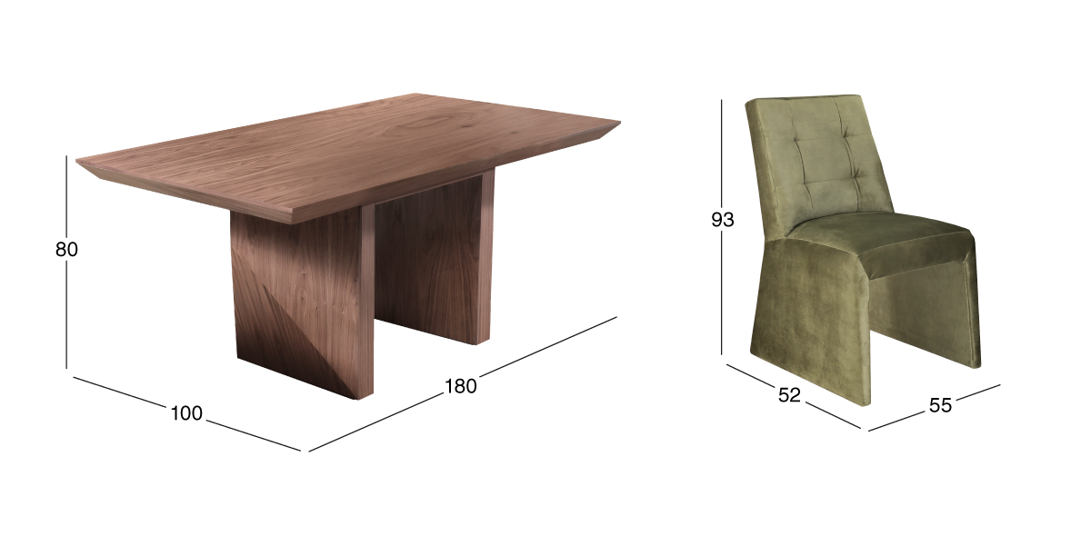 Comedor 180 cm Spezza con 6 Sillas Verde