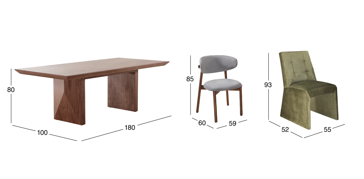 Comedor 180 cm Spezza con 4 Sillas Lynnea Gris y 2 Sillas Spezza Verde