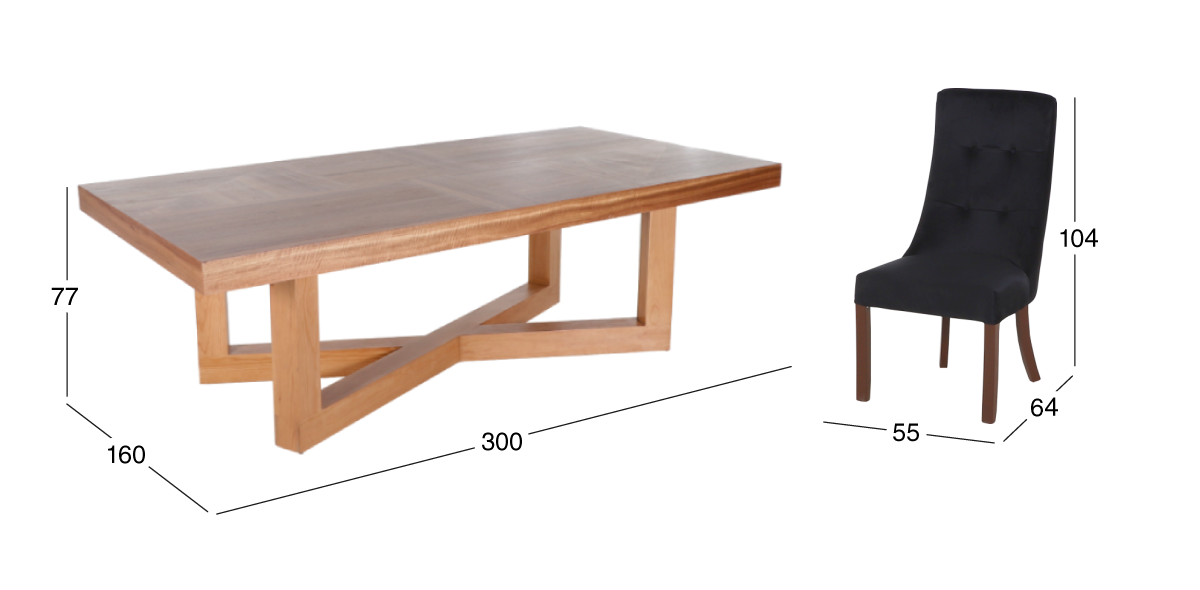 Comedor 300 cm Zeus con 12 Sillas Luxor Negro