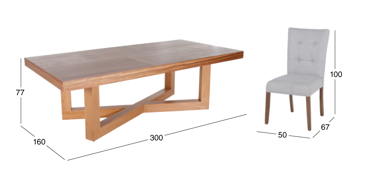 Comedor 300 cm Zeus con 12 Sillas Góndola Beige