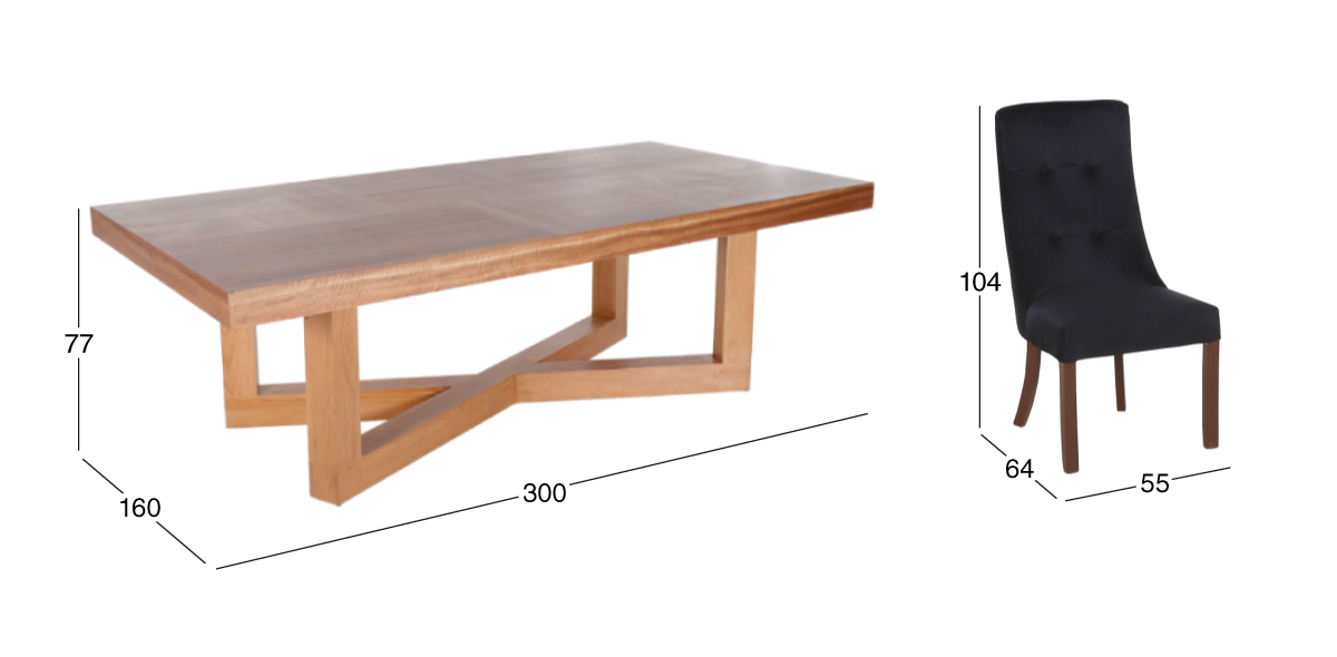 Comedor 300 cm Zeus con 10 Sillas Luxor Negro