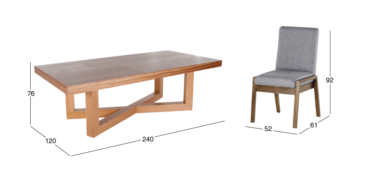 Comedor 240 cm Zeus con 6 Sillas Kansas Gris