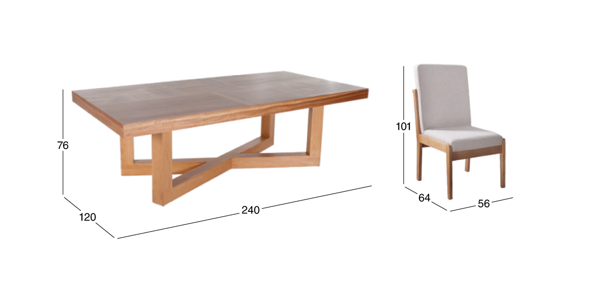 Comedor 240 cm Zeus con 6 Sillas Beige
