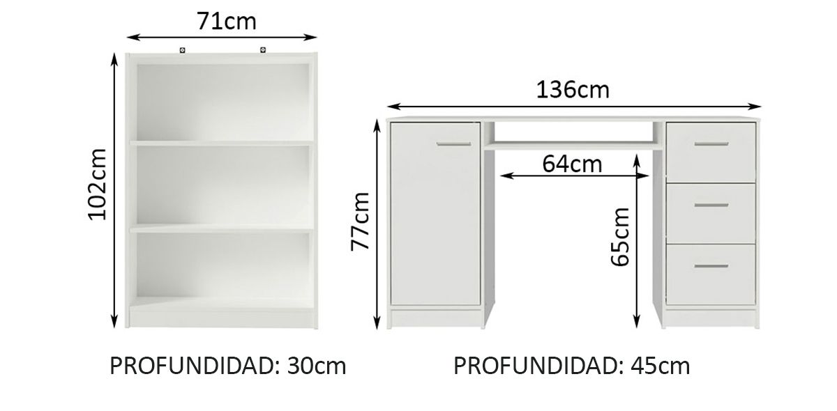 Set de Escritorio y Librero Aaron Blanco