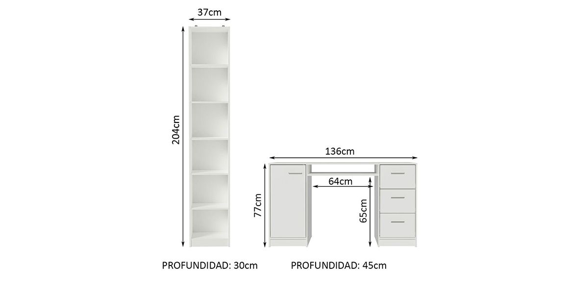 Set de Escritorio y Librero Stellan Blanco