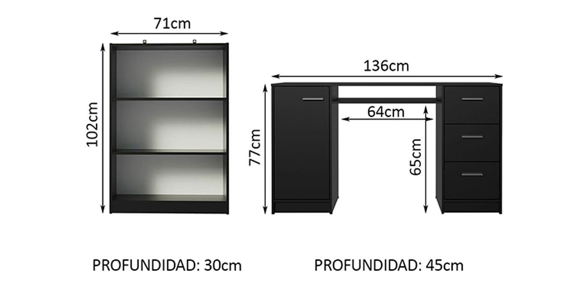 Set de Escritorio y Librero Aaron Negro