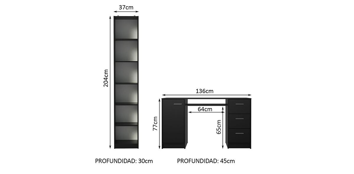Set de Escritorio y Librero Stellan Negro