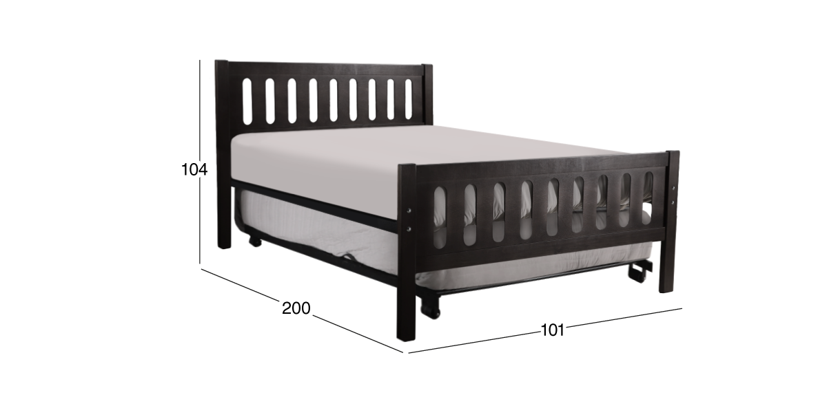 Cama Individual Elena Café Oscuro con Cama Baja Alondra