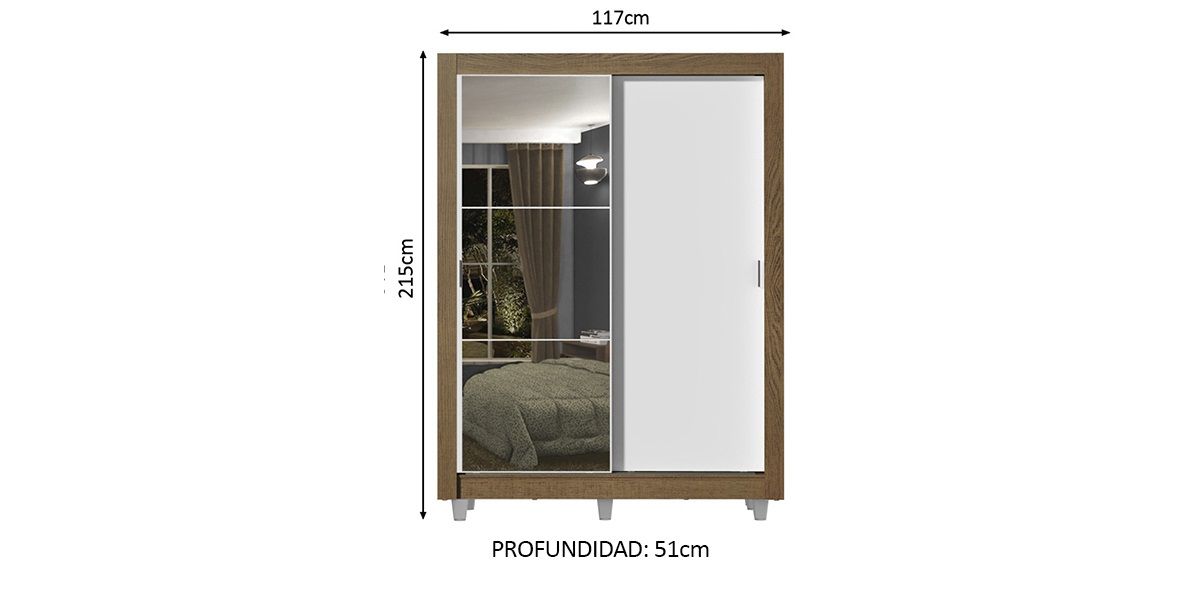 Clóset Ropero Dominic Blanco de 117 cm con Espejo | Armario Organizador