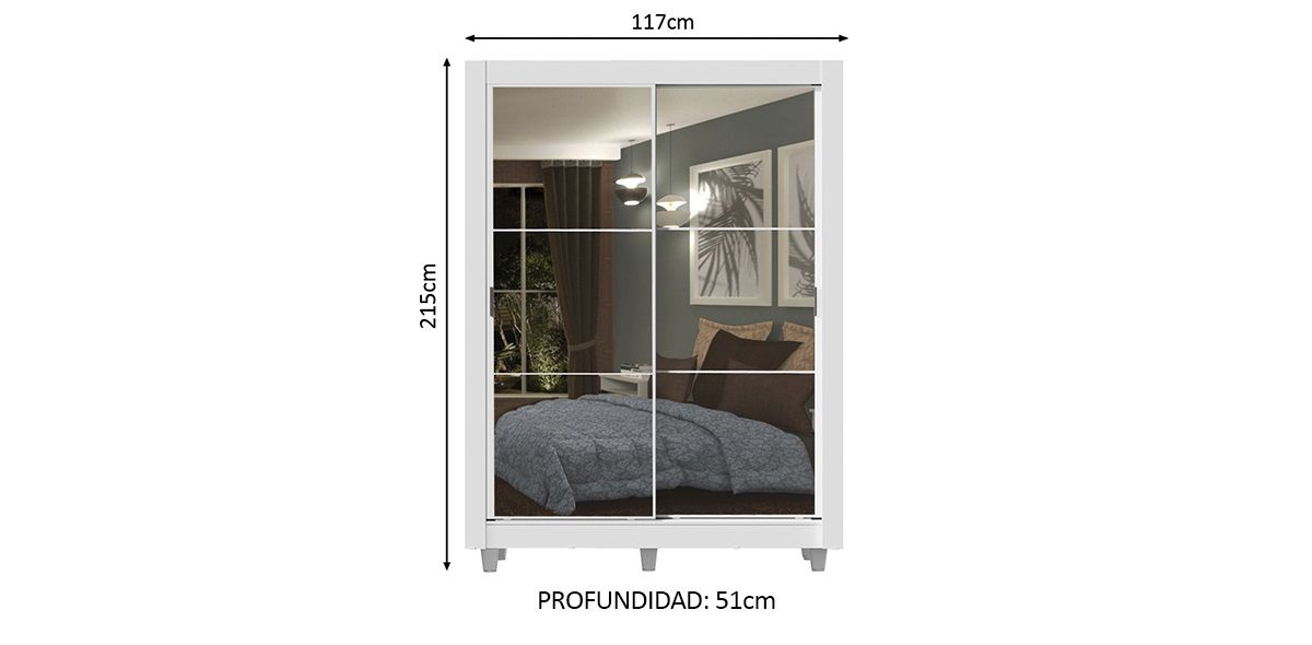 Clóset Ropero Dorothy Blanco de 117 cm con Espejos | Armario Organizador