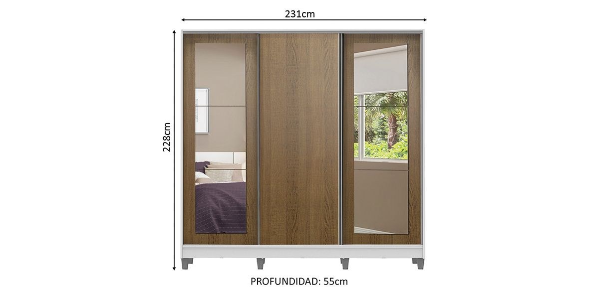 Clóset Ropero Everest Blanco de 231 cm con Espejos | Armario Organizador