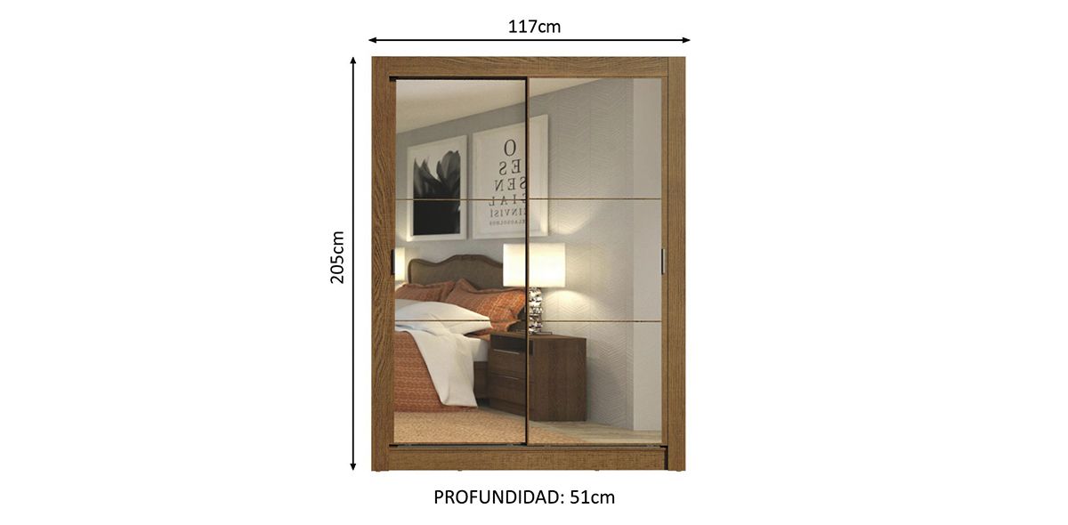 Clóset Ropero Damaris Café de 117 cm con Espejos | Armario Organizador