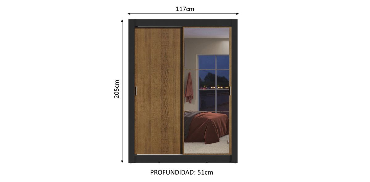 Clóset Ropero Dante Café de 117 cm con Espejo | Armario Organizador