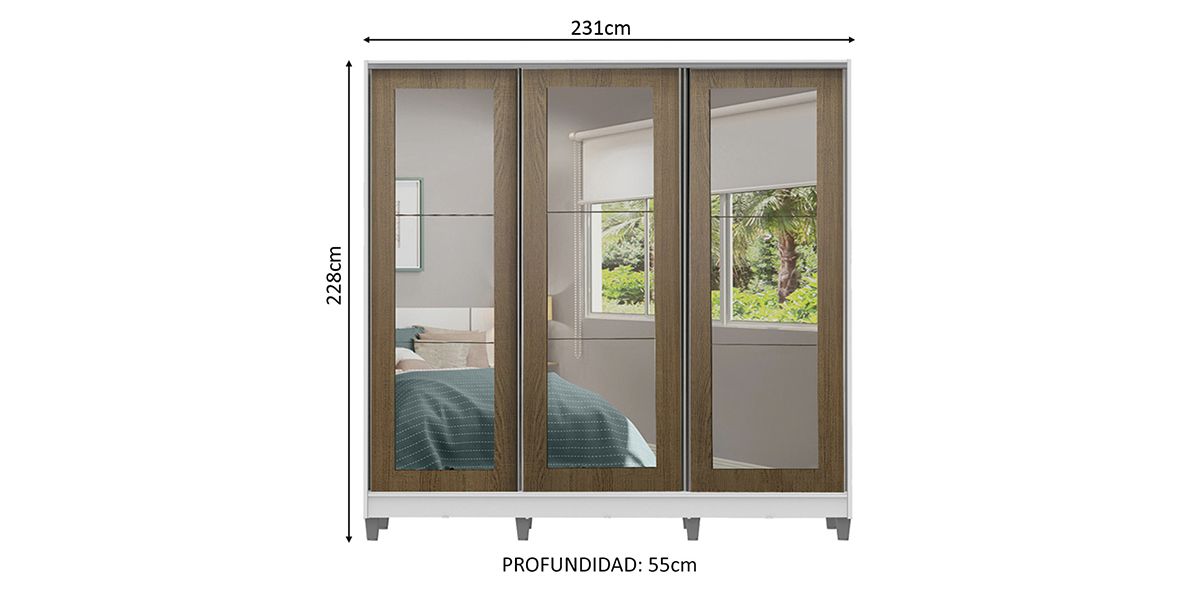 Clóset Ropero Eduardo Café de 231 cm con Espejos | Armario Organizador