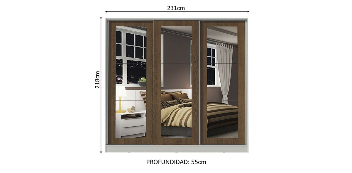 Clóset Ropero Edward Café de 231 cm con Espejos | Armario Organizador