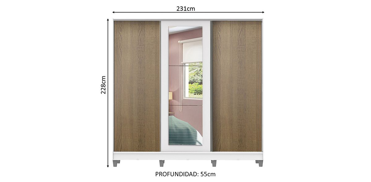 Clóset Ropero Eithan Café de 231 cm con Espejo | Armario Organizador