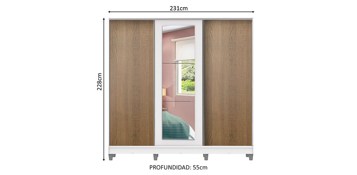 Clóset Ropero Emma Café de 231 cm con Espejo | Armario Organizador