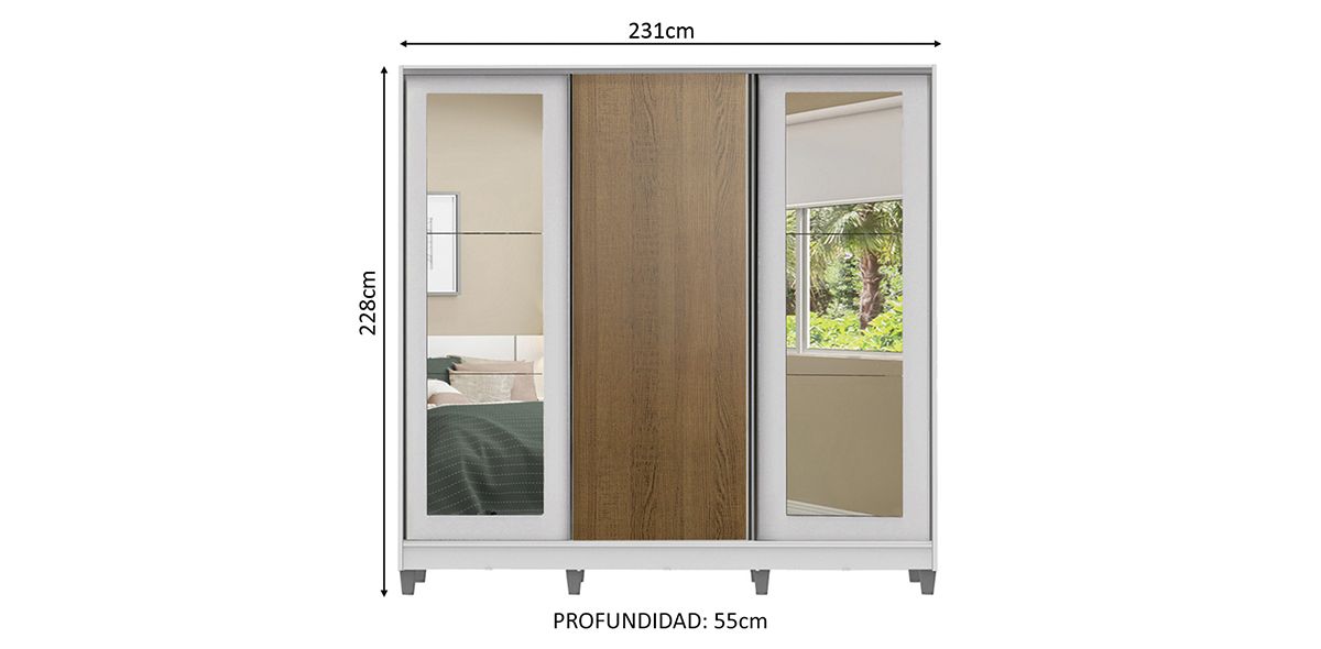 Clóset Ropero Erika Café de 231 cm con Espejos | Armario Organizador