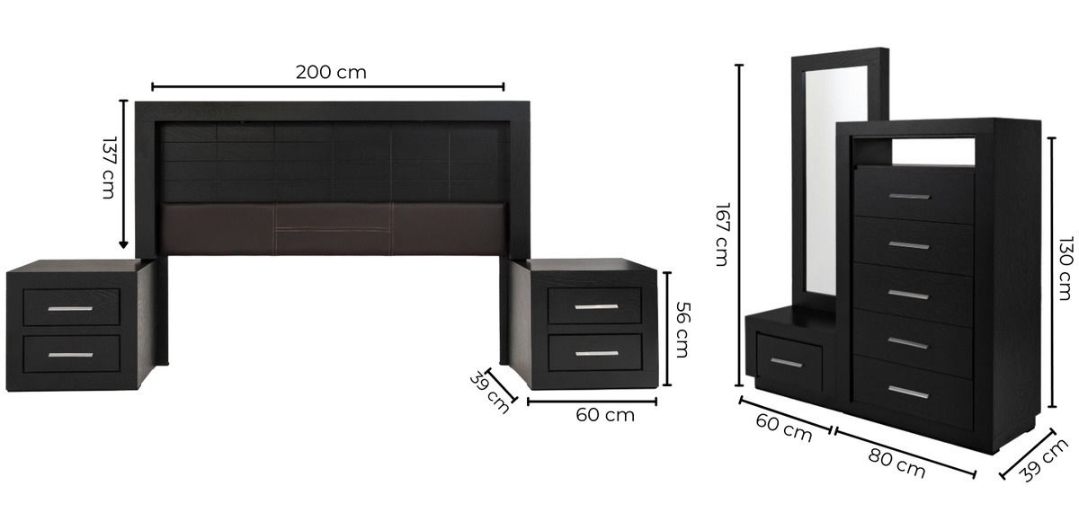 Recámara King Size Anderson Negro 5 Piezas
